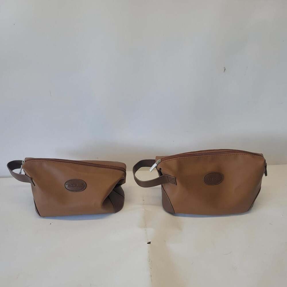 Belle Russo Brown Faux Leather Toiletry Wash Bag Set of 2